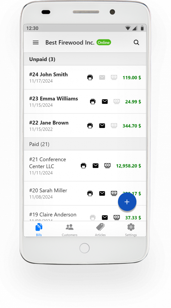 Create invoices on smartphone